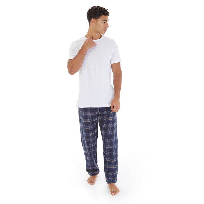 Smith And Jones Mens Dermot Poplin Check Lounge Pants Navy