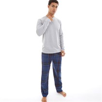 Smith And Jones Mens Woolfie Long Sleeve Lounge Top And Checked Flannel Pants Navy