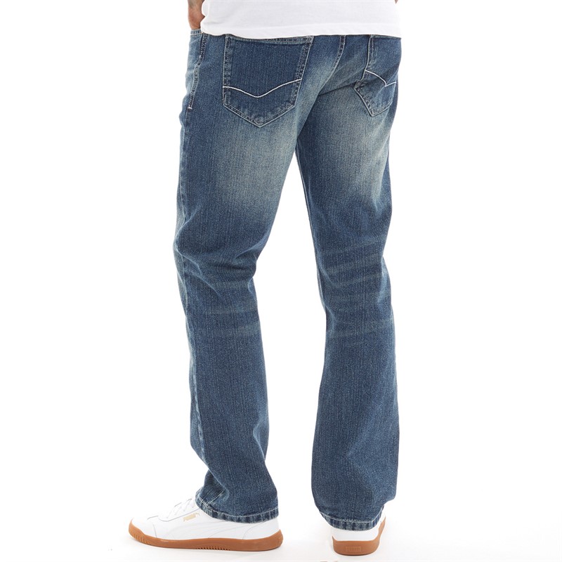 Smith And Jones Mens Enrico Semi Bootcut Belted Jeans Stonewash