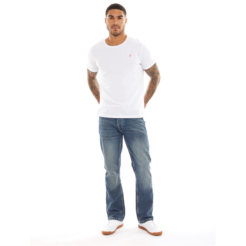 Smith And Jones Mens Enrico Semi Bootcut Belted Jeans Stonewash