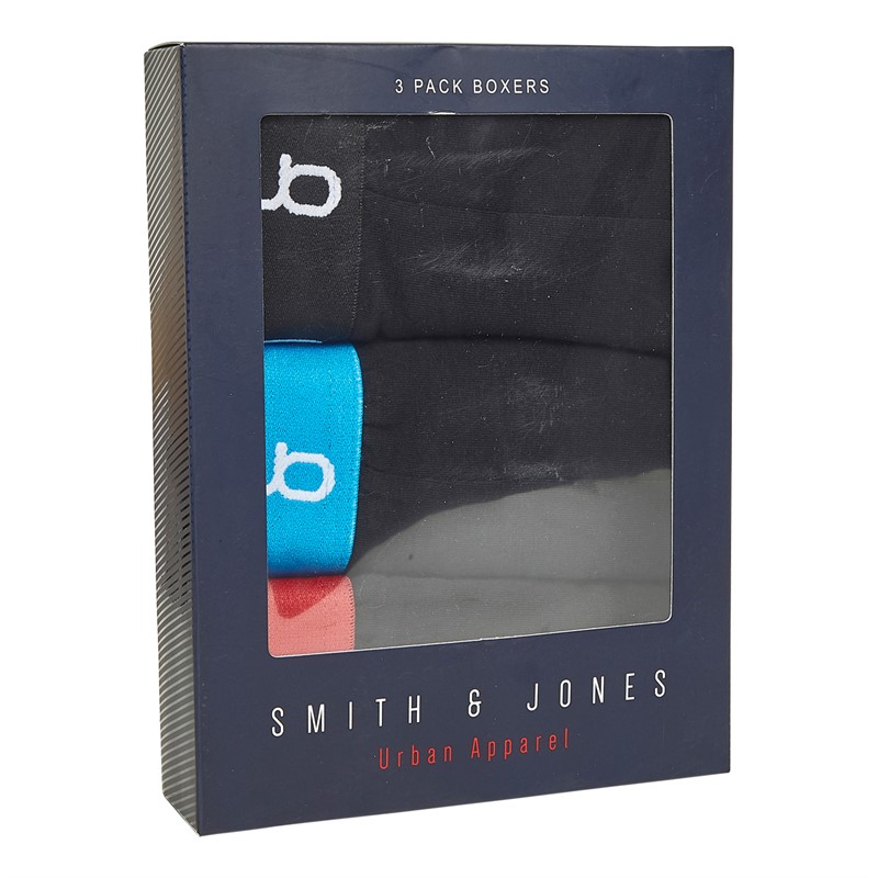 Smith And Jones Mens Slash Three Pack Boxer Shorts Black