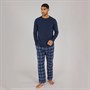 Smith And Jones Mens Yodollo Long Sleeve Lounge Top And Flannel Check Lounge Pants Set Navy