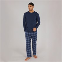 Smith And Jones Mens Yodollo Long Sleeve Lounge Top And Flannel Check Lounge Pants Set Navy