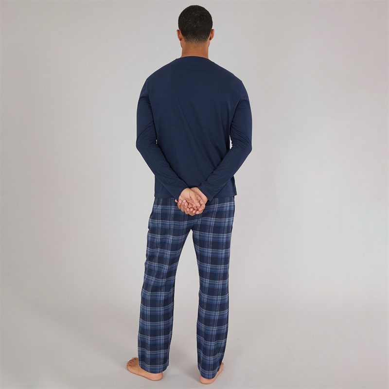 Smith And Jones Mens Yodollo Long Sleeve Lounge Top And Flannel Check Lounge Pants Set Navy