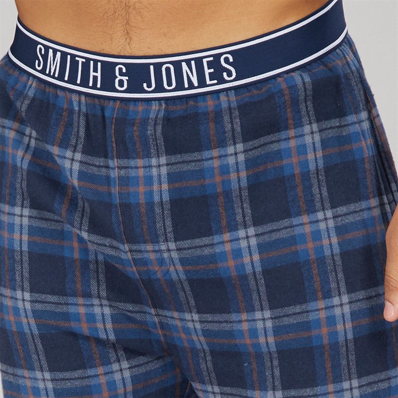 Smith And Jones Mens Yodollo Long Sleeve Lounge Top And Flannel Check Lounge Pants Set Navy