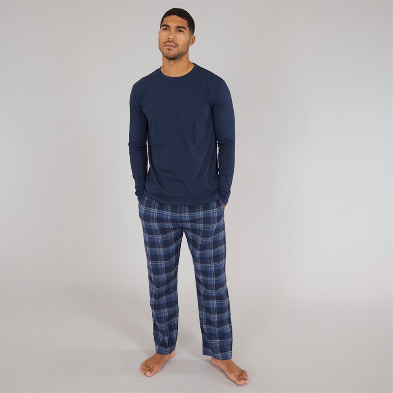 Smith And Jones Mens Yodollo Long Sleeve Lounge Top And Flannel Check Lounge Pants Set Navy