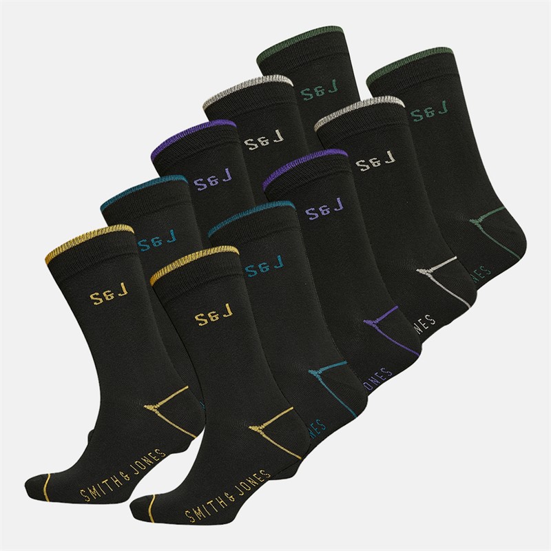 Smith And Jones Mens Brodney Ten Pack Dress Socks Black