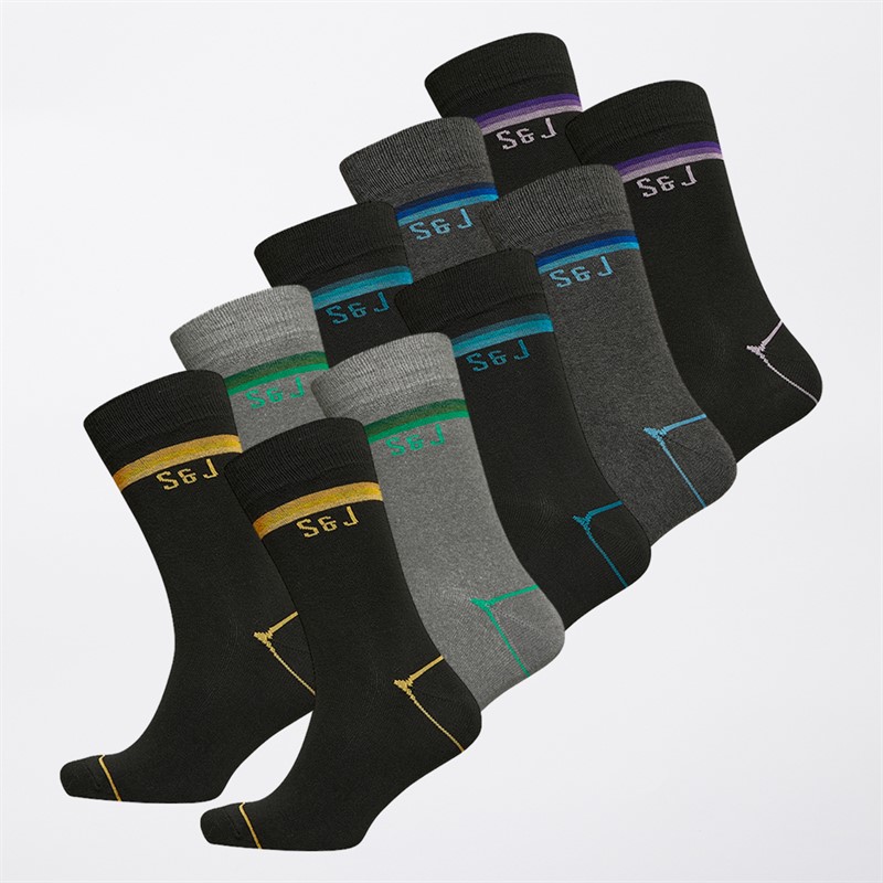 Smith And Jones Mens Blockus Ten Pack Dress Socks Assorted