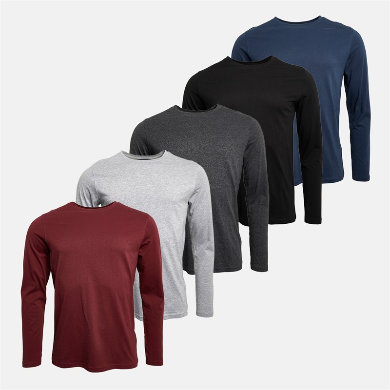 Smith And Jones Mens Burnetti Five Pack Long Sleeve Tops Black/Charcoal Marl/Navy/Grey Marl/Tawny Port