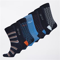 Smith And Jones Mens Norbie Seven Pack Stripe Socks Pattern/Navy/Polka/Blue/Stripe/Navy/Pattern/Navy