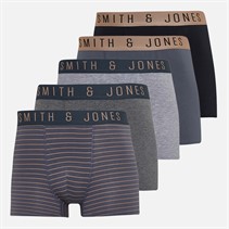 Smith And Jones Mens Marview Five Pack Boxer Shorts Black/Grey Marl/Grey/Yarn Dyed Stripe/Charcoal Marl
