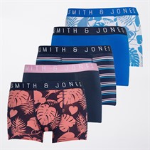 Smith And Jones Mens Antario Five Pack Boxer Shorts Blue/Aop/Navy/Aop/Yarn Dyed Stripe