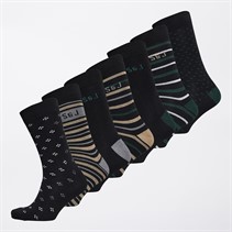 Smith And Jones Mens Harvyville Seven Pack Stripe Socks Polka/Stripe/Black/Stripe/Pattern/ Stripe/Black