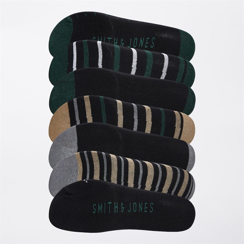 Smith And Jones Mens Harvyville Seven Pack Stripe Socks Polka/Stripe/Black/Stripe/Pattern/ Stripe/Black