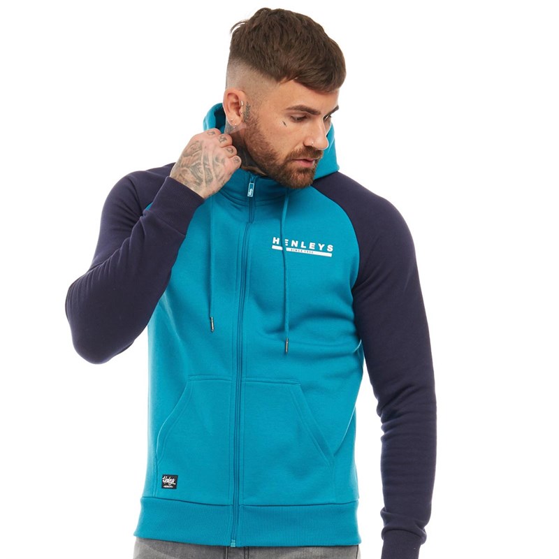Buy Henleys Mens Belton Zip Hoodie Enamel Blue/Navy