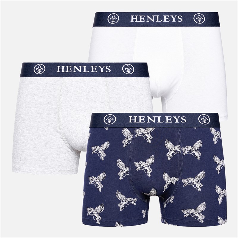 Henleys Mens Lionwing Three Pack Boxers Grey Marl/White/Peacoat