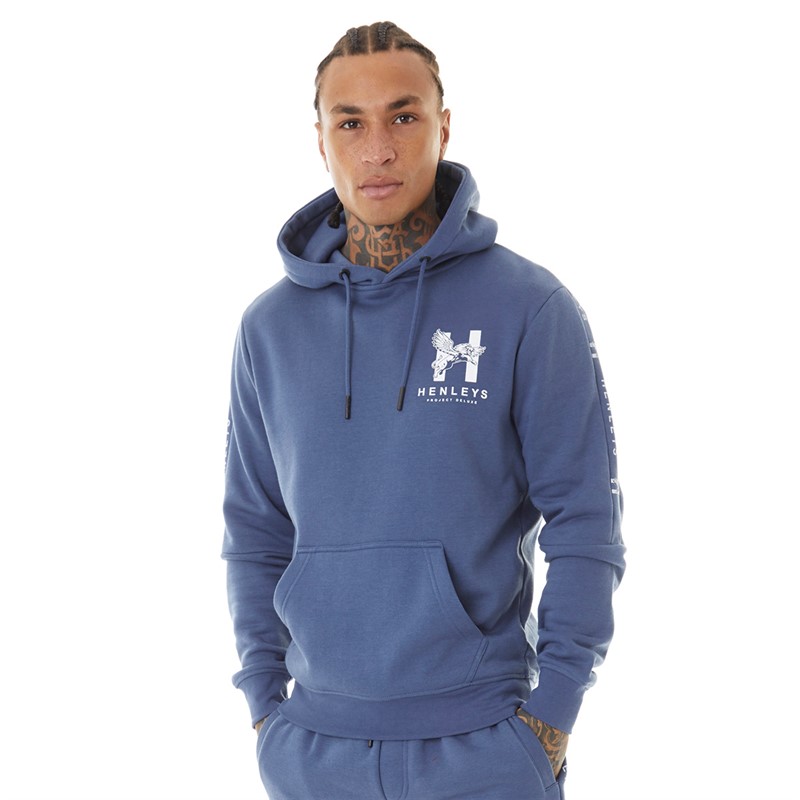 Henleys Mens Tapehen Hoodie Deep Blue