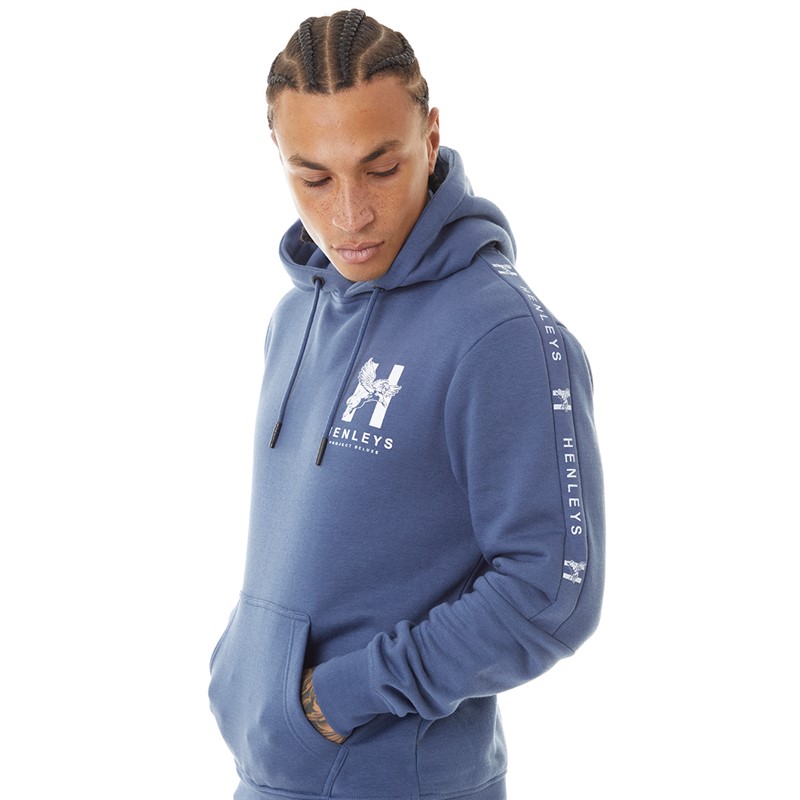 Henleys Mens Tapehen Hoodie Deep Blue