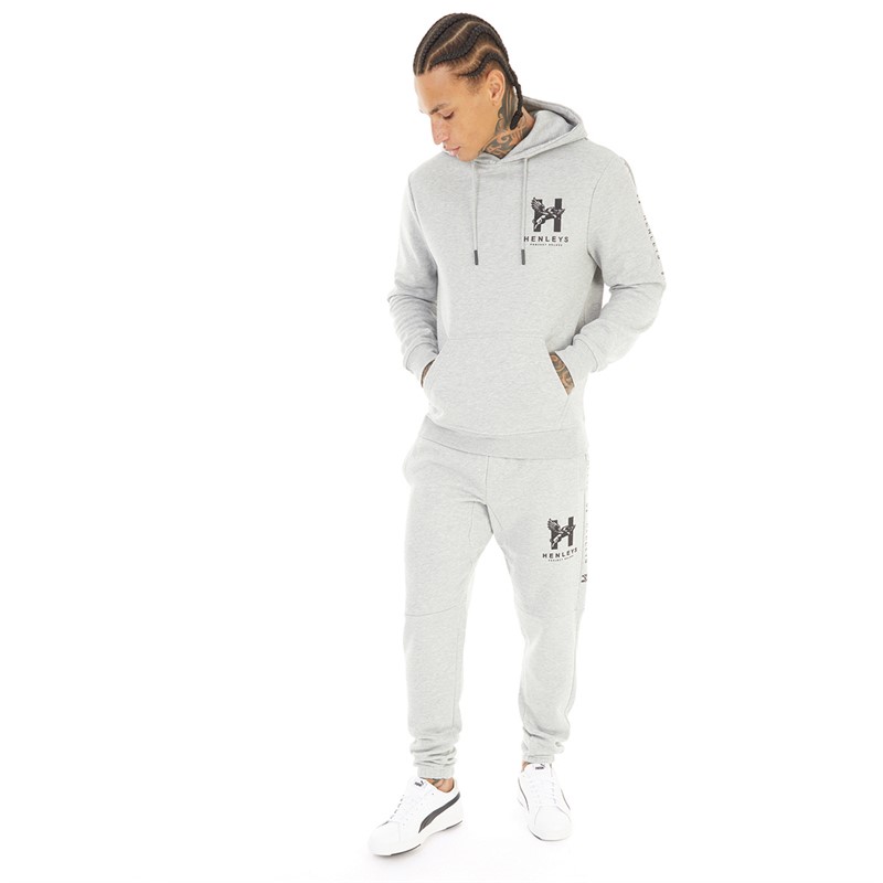 Henleys Mens Tapehen Joggers Grey Marl