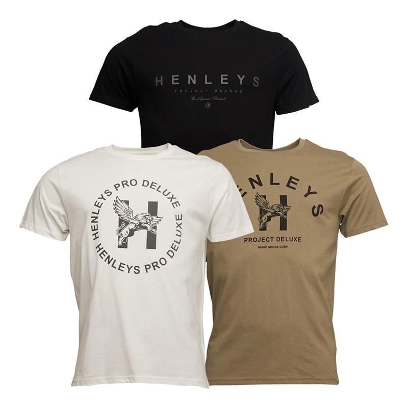 Henleys Mens Hentree Three Pack T-Shirts Blakc/Olive/White