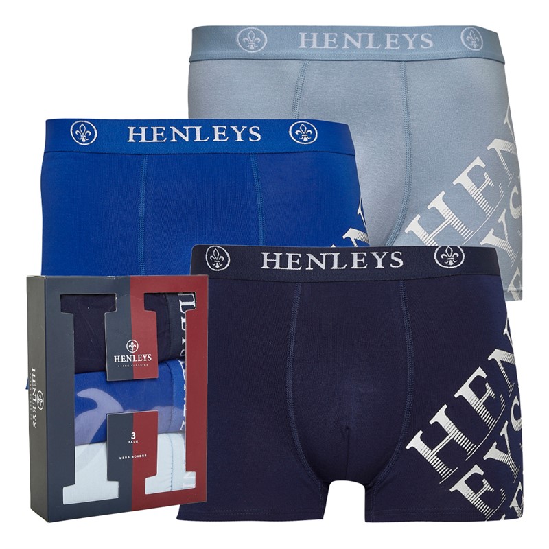 Henleys Mens Tringles Three Pack Henleys Boxers Peacoat/Surf The Web/Chambray Blue