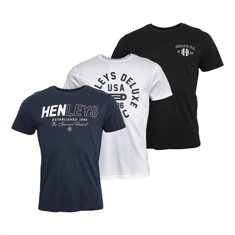 Henleys Mens Melvern Three Pack T-Shirts Assorted