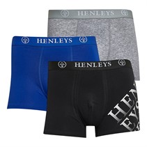 Henleys Mens Henline Three Pack Boxers Blue/Black/Grey Marl