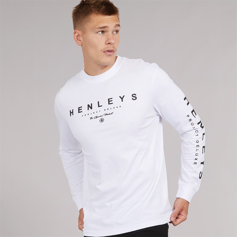 Henleys Mens Melvern Long Sleeve Top White - Size M