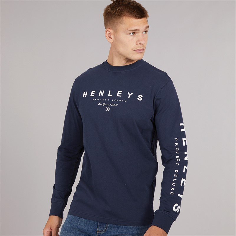 Henleys Mens Melvern Long Sleeve Top Navy - Size L