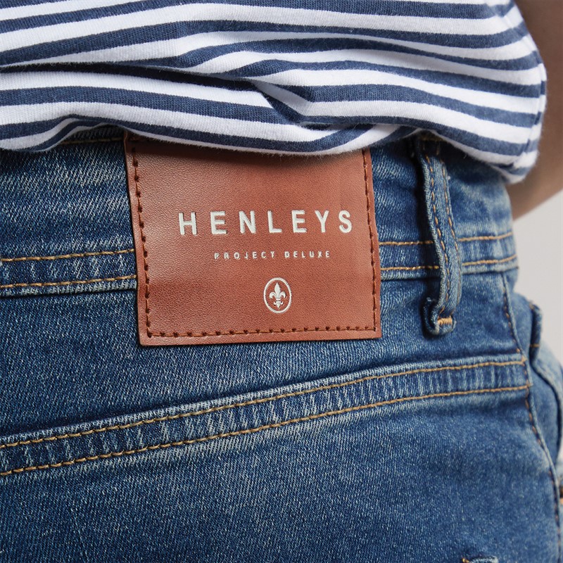 Henleys Mens Flex Denim Shorts Stone Wash