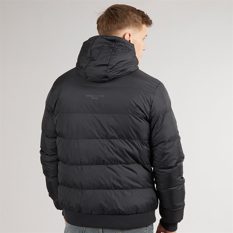 Henleys Mens Thinker Puffer Bomber Jacket Black