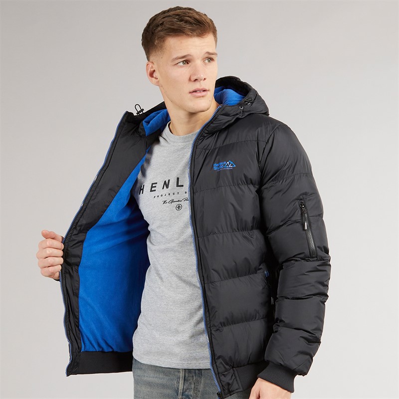 Henleys Mens Thinker Puffer Bomber Jacket Black