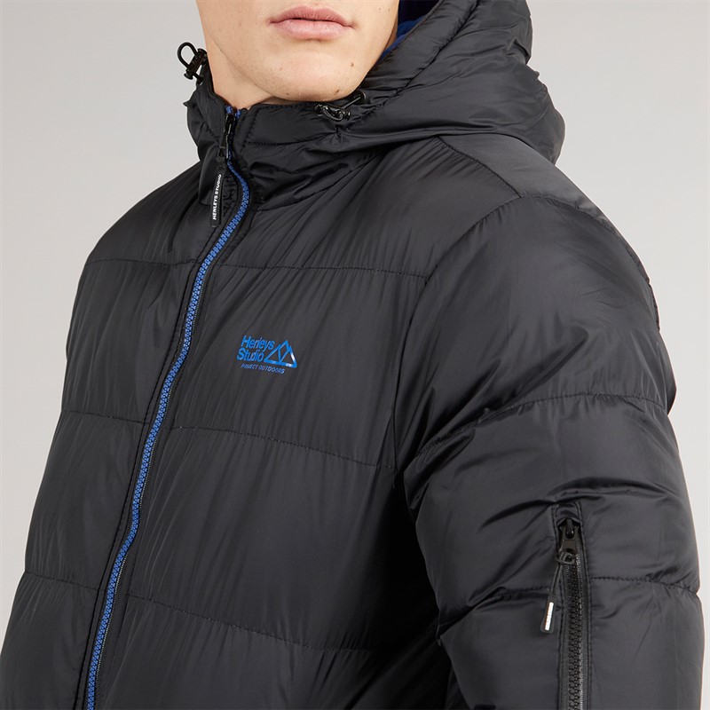 Henleys Mens Thinker Puffer Bomber Jacket Black