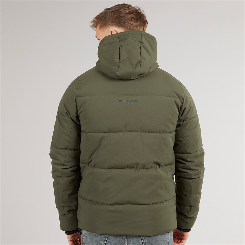 Henleys Mens System Ski Puffer Jacket Khaki