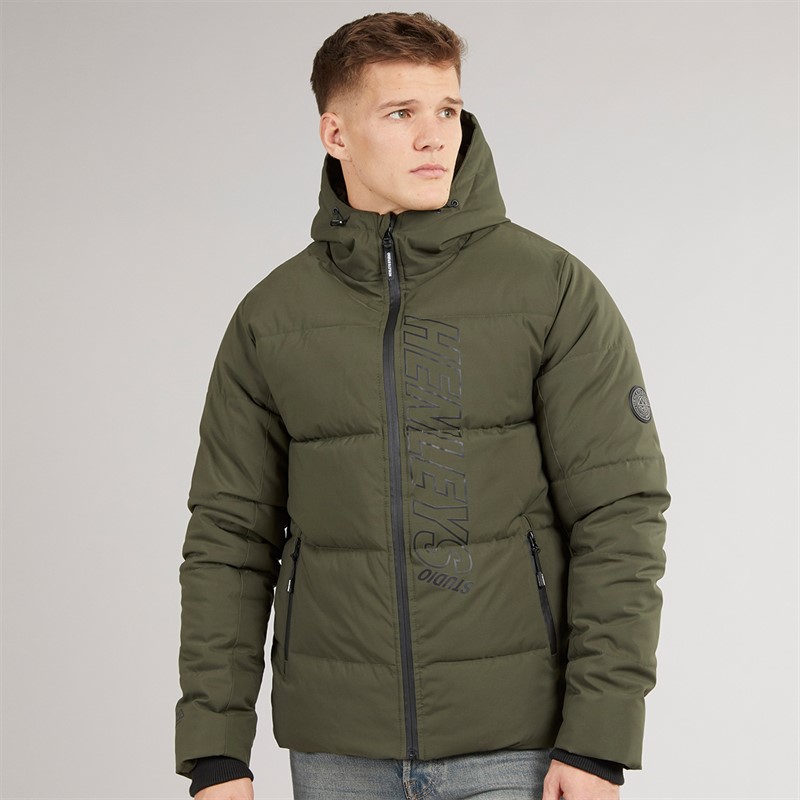 Henleys Mens System Ski Puffer Jacket Khaki