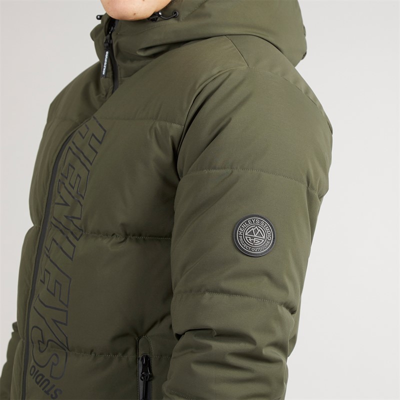 Henleys Mens System Ski Puffer Jacket Khaki