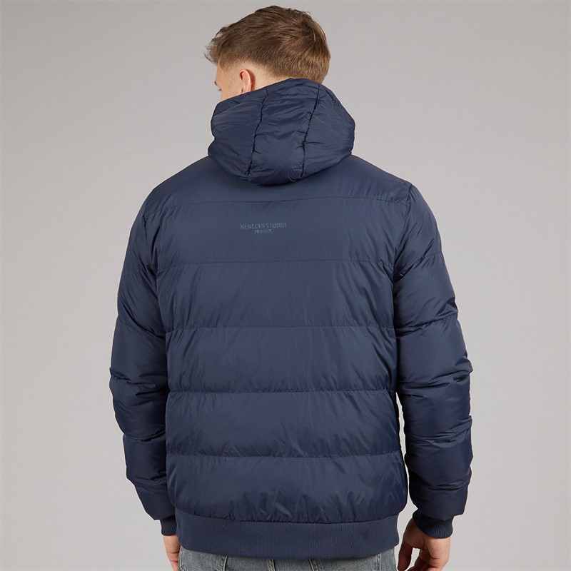 Henleys Mens Thinker Puffer Bomber Jacket Navy