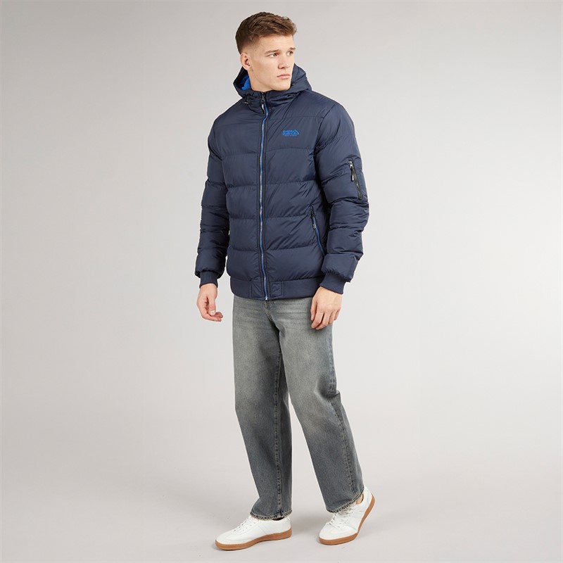 Henleys Mens Thinker Puffer Bomber Jacket Navy