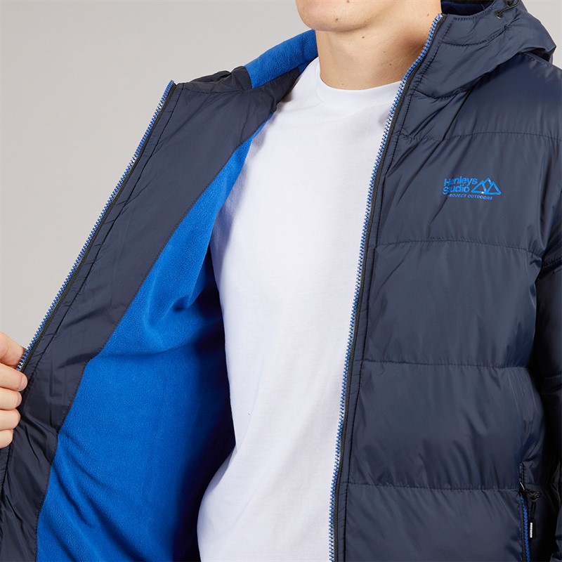 Henleys Mens Thinker Puffer Bomber Jacket Navy