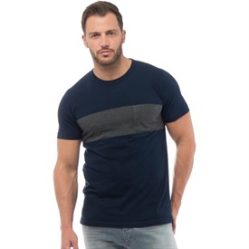 French Connection Tee-Shirt Singulier Poche Homme Bleu Marine/Anthracite Chiné