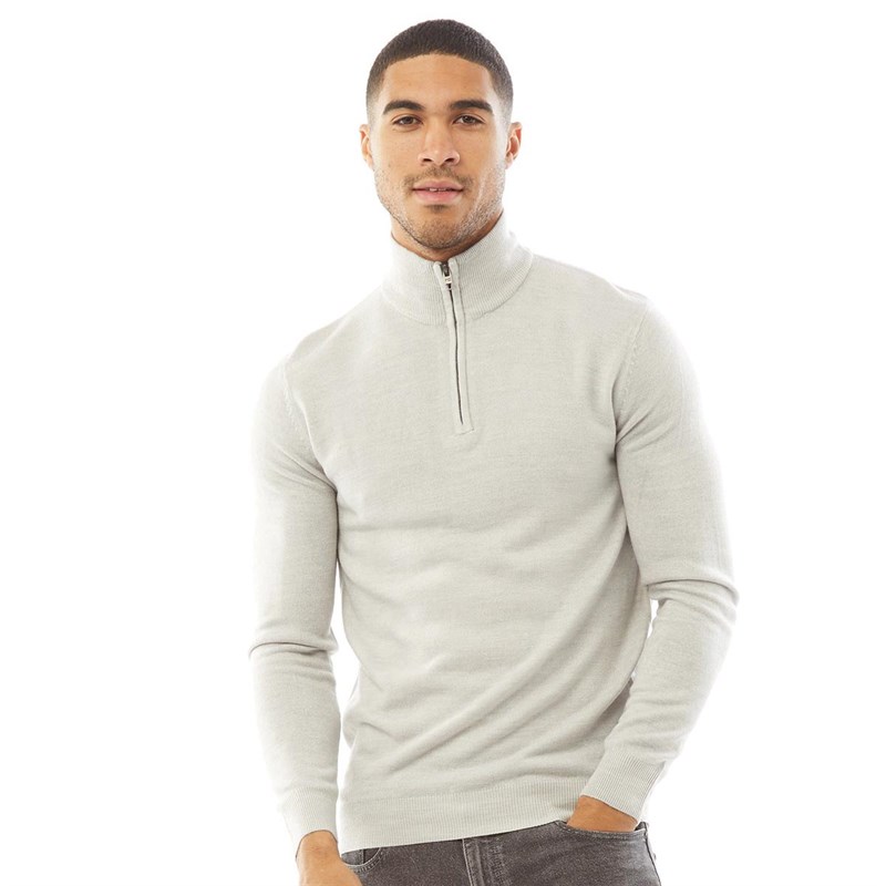 Buy French Connection Mens Cash 1 2 Zip Jumper Light Grey Melange