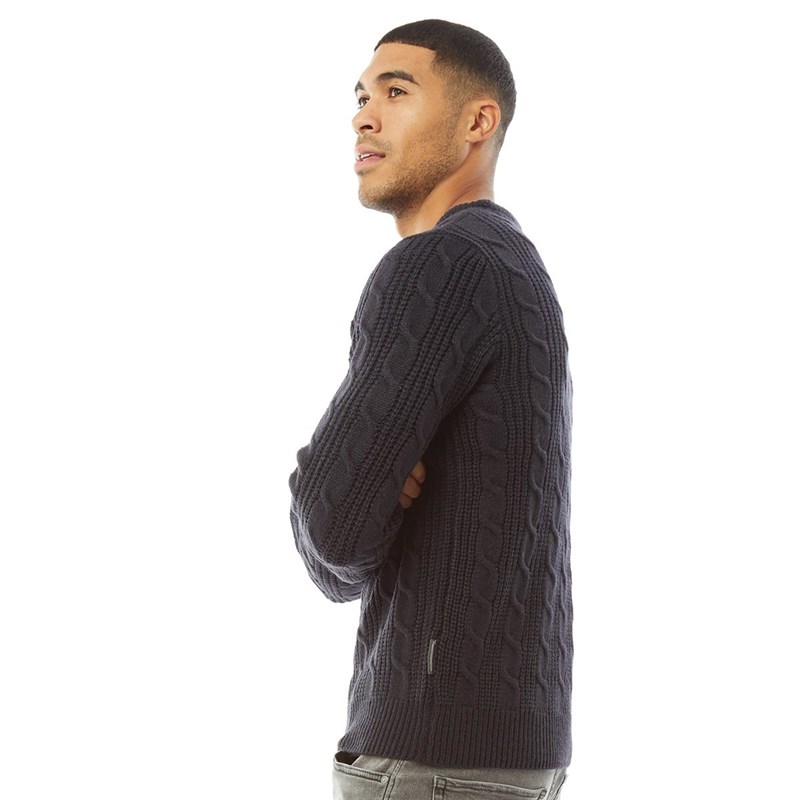 Buy French Connection Mens Wool Cable Crew 2 Jumper Marine