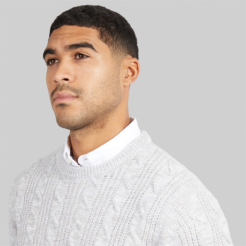 French Connection Mens Cotton Cable Crew Neck Jumper Ecru Melange