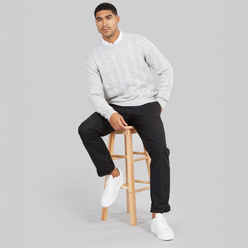 French Connection Mens Cotton Cable Crew Neck Jumper Ecru Melange