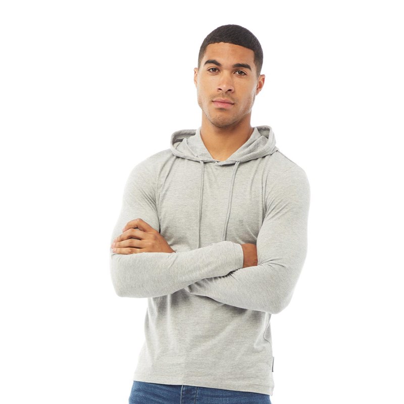 French Connection Mens Hooded Crown Long Sleeve Top Light Grey Melange