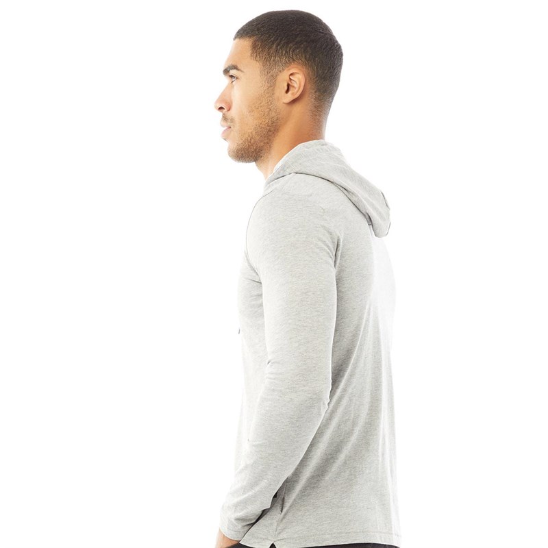 French Connection Mens Hooded Side FCUK Long Sleeve Top Light Grey Melange/Black