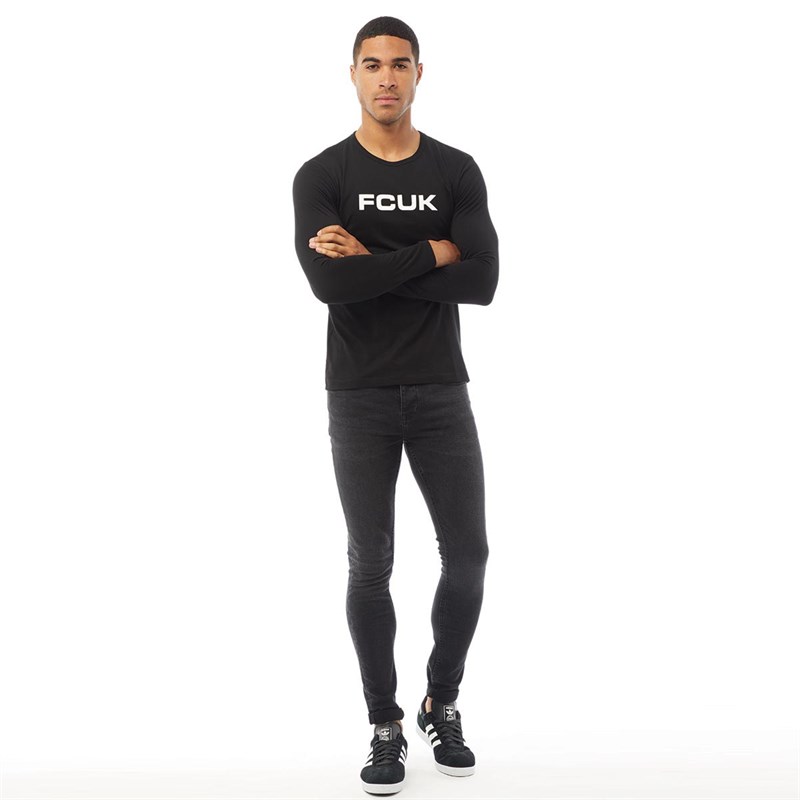 French Connection Herren FCUK Top mit langem Arm Schwarz