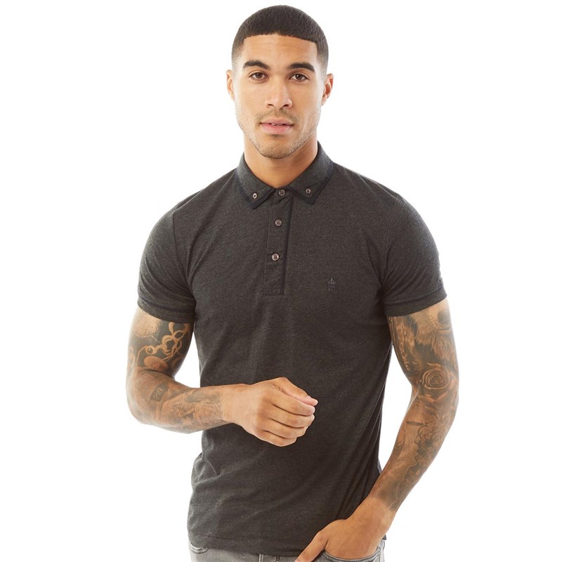 French Connection Mens Piping Polo Charcoal Melange/Marine