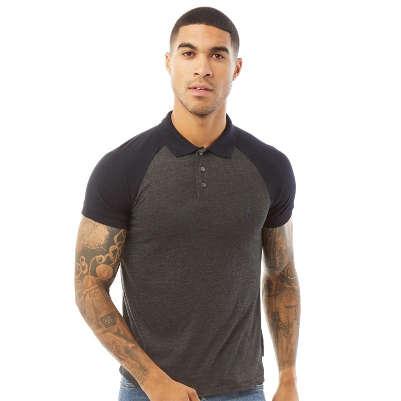 Buy French Connection Mens Raglan Polo Charcoal Melange/Marine