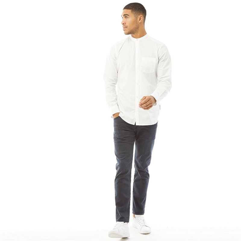 French Connection Mens Plain Grandad Long Sleeve Shirt White